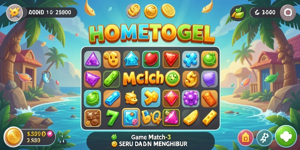 Screenshot gameplay HOMETOGEL yang menampilkan tantangan Match-3.