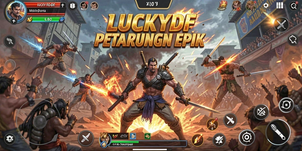 Tampilan seru gameplay LUCKYDF dengan pertarungan mendebarkan.