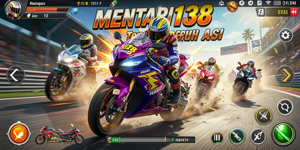 Screenshot gameplay MENTARI138 menampilkan balapan motor yang seru dan menegangkan.
