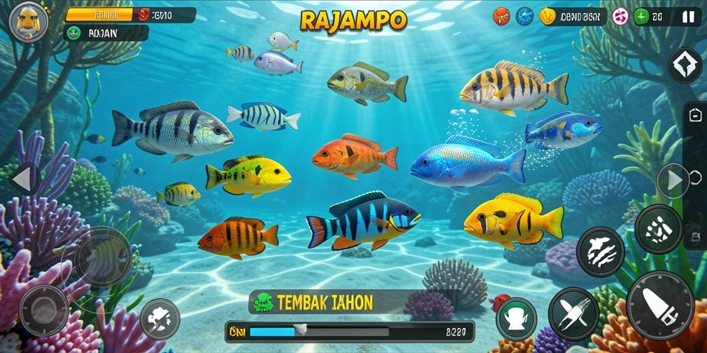 Tampilan gameplay seru dalam Tembak Ikan RAJAMPO.