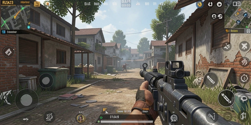 Screenshot utama RUSA33 menunjukkan aksi mendebarkan gameplay FPS.