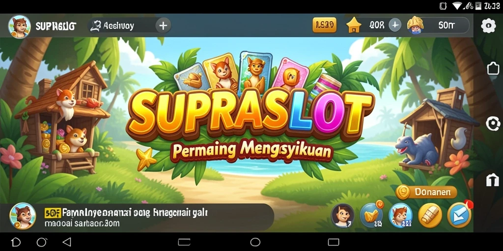 Tampilan gameplay SUPRASLOT dengan desain yang menarik dan warna cerah.