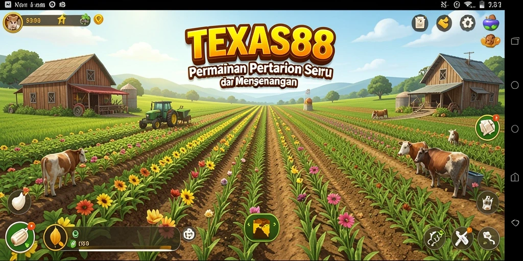 Tampilan gameplay TEXAS88 yang menggembirakan dengan pertanian yang indah.