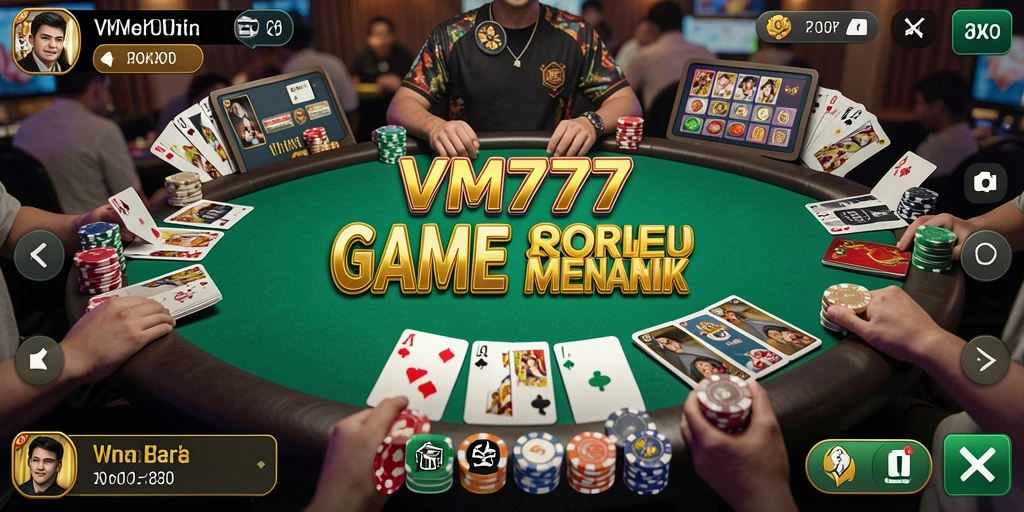 Tangkapan layar utama VM777 menampilkan gameplay Poker yang seru.