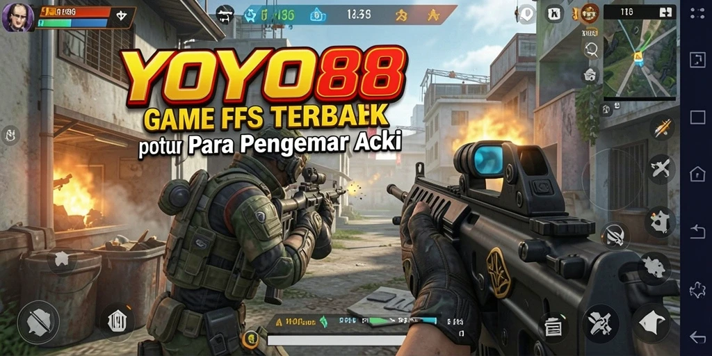 Menampilkan aksi seru dalam permainan FPS YOYO88.